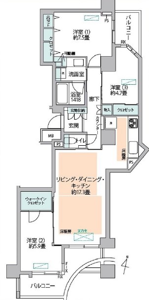 幡ヶ谷ハイムグランシス8階-間取り