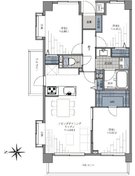 中野方南町グランドハイツ6階-間取り