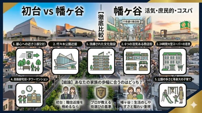 幡ヶ谷 vs 初台｜どっちが住みやすい？共働き世帯向けに徹底比較！